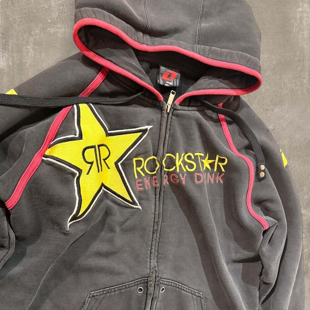 Vintage Y2K Rockstar Energy Star Zip Archive Hoodie - Grunge Streetwear Size L